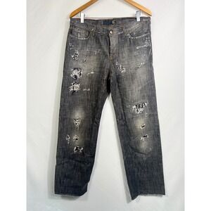 Just Cavalli Mens Distressed Straight Leg Jeans Faded Black Denim Size 36 50